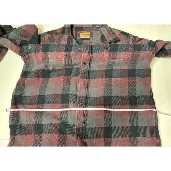 Orvis Mens Heavy Flannel Shirt Jacket Red Black Plaid Lumberjack Size Large - Picture 9 of 11